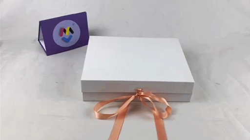 Custom White Gift Box with UV Coating and Ribbon Closure